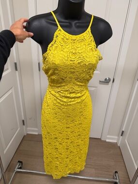 Zara Yellow Lace Overlay Dress